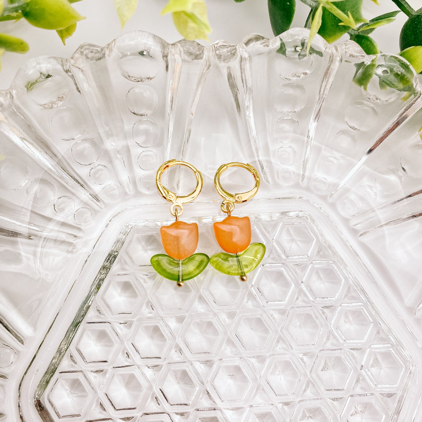 Orange Beaded Tulip Huggies