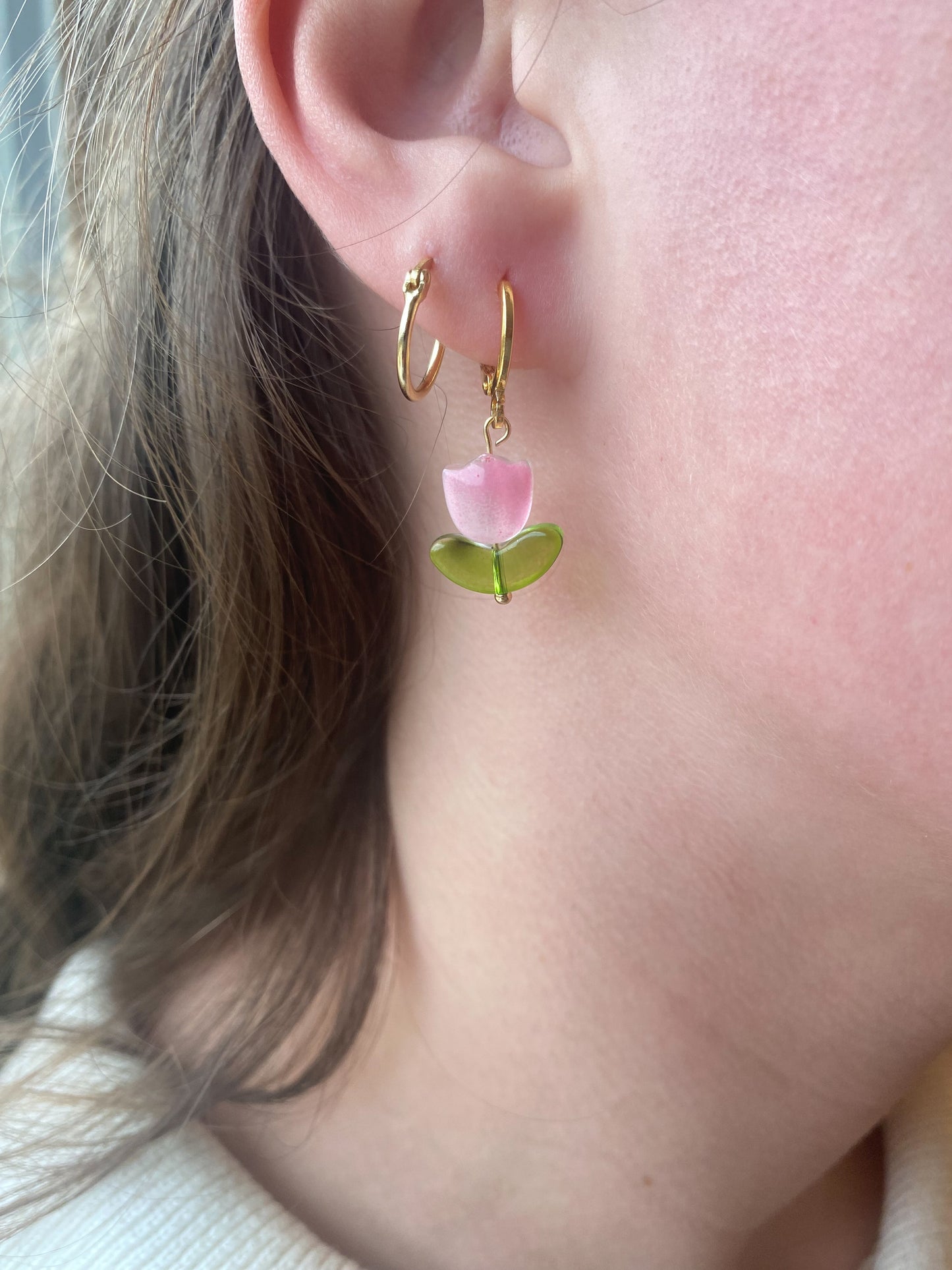 Red Beaded Tulip Huggies