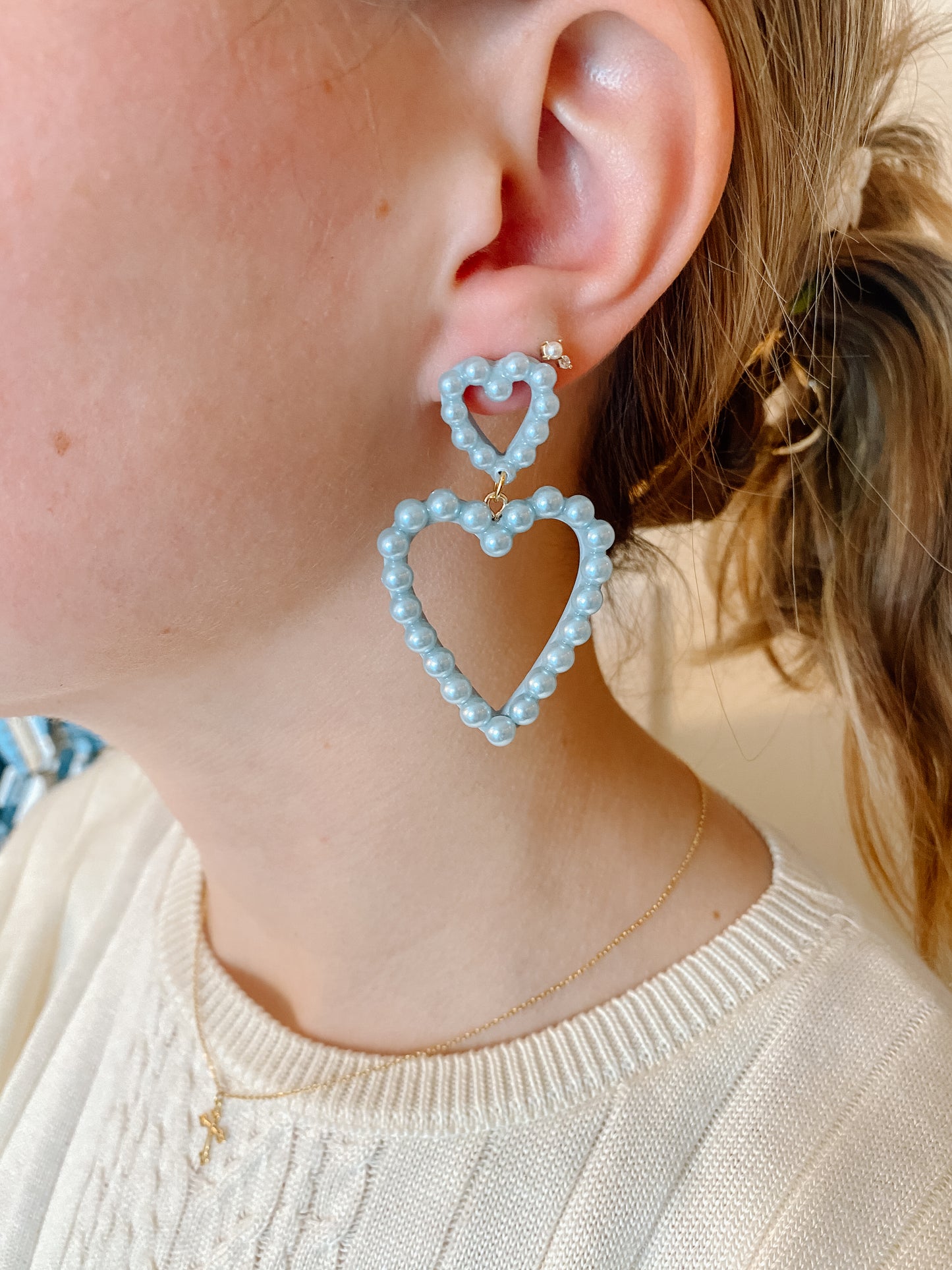 White Pearl Heart Dangles