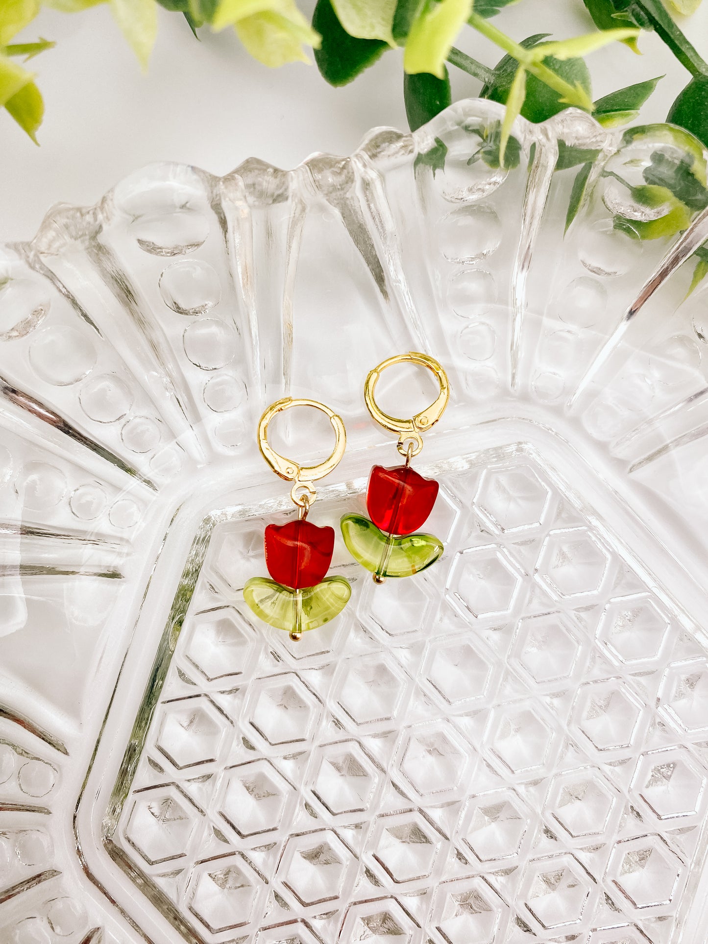 Red Beaded Tulip Huggies