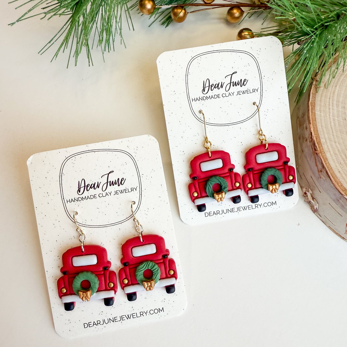 Red Christmas Truck Earrings