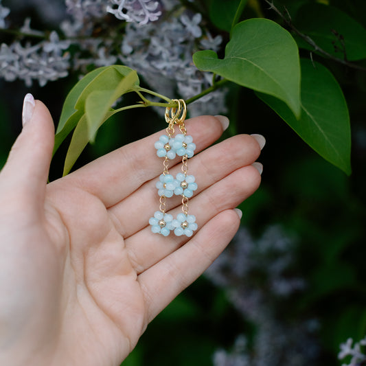 Blue Floral Beaded Huggies