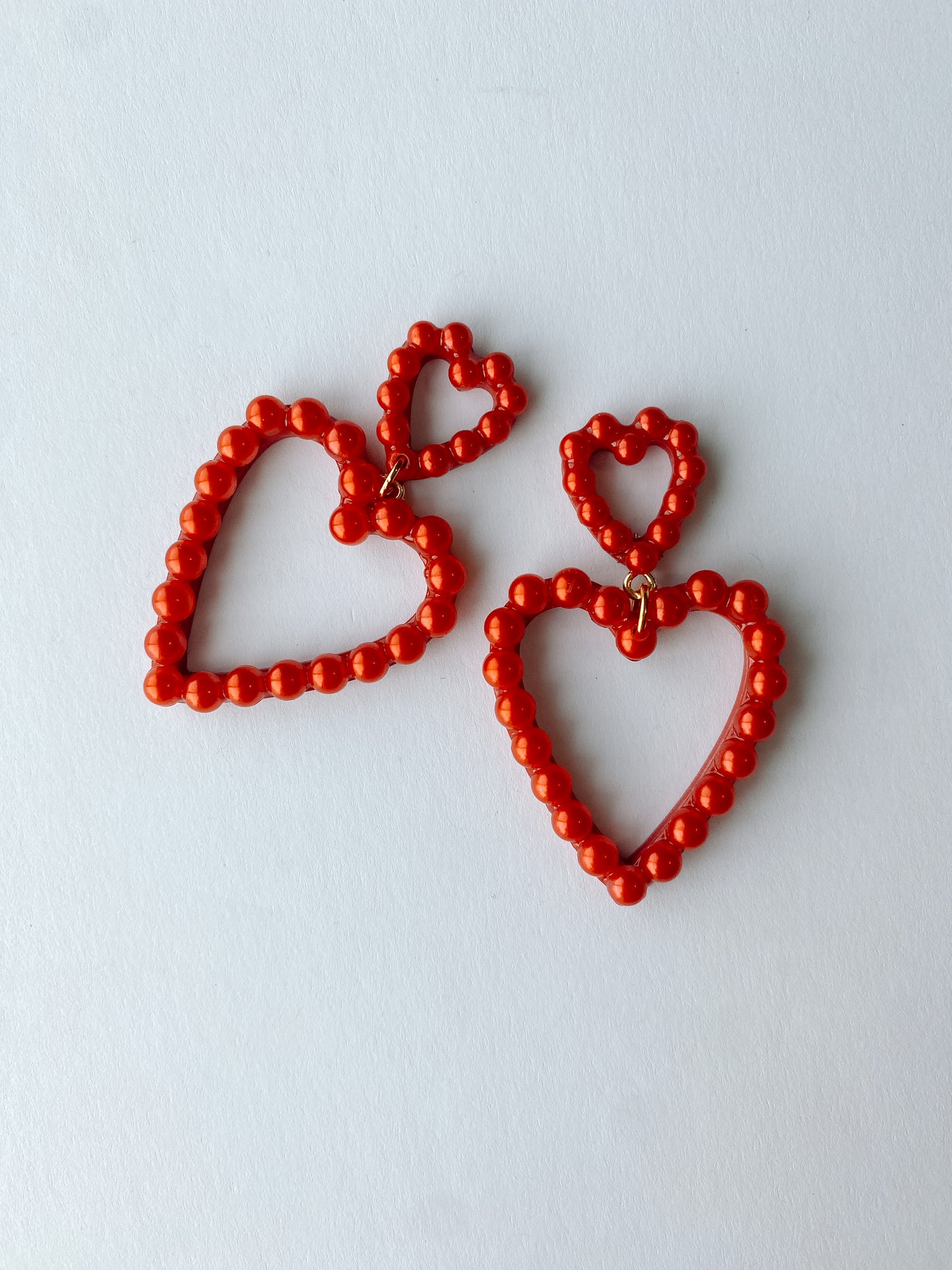 Red Pearl Heart Dangles