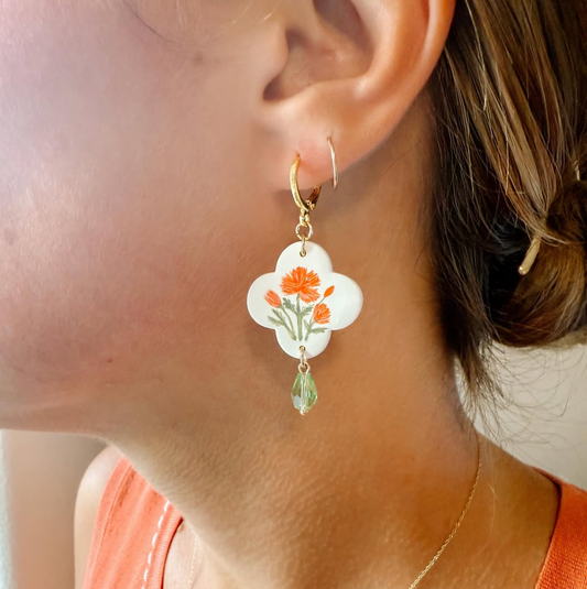 Hand Painted Floral Earrings