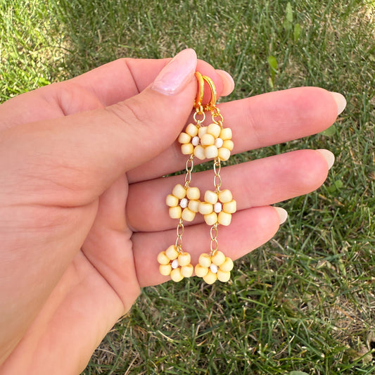Yellow Floral Beaded Huggies