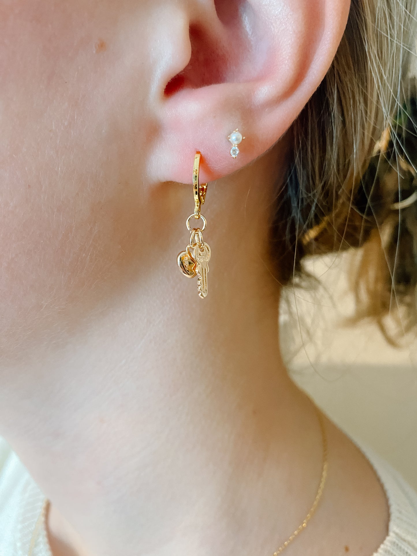 Tiny Heart & Key Huggies