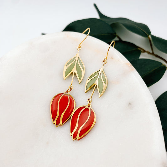 Red Tulip Earrings