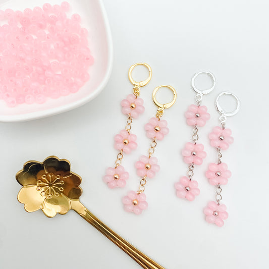Pink Beaded Floral Huggies